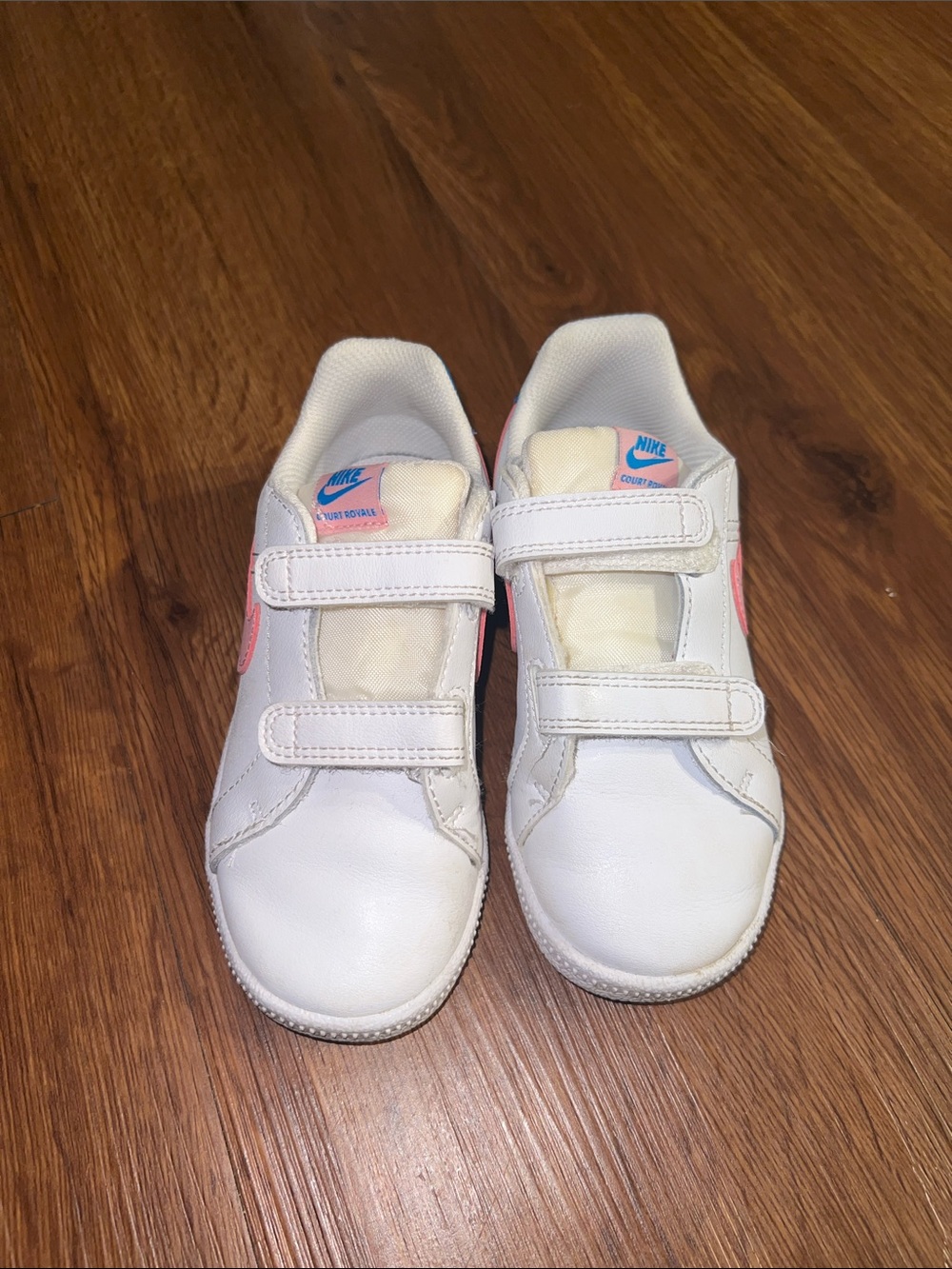 Nike White Kids Velcro Sneakers with Pink Swoosh